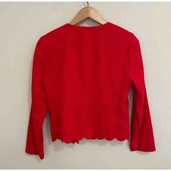 J Crew Cherry Red Cropped Scalloped Hem Blazer - Picture 6 of 6